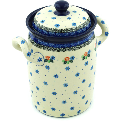 Polish Pottery Jar with Lid and Handles 9&quot; Meadow Walk
