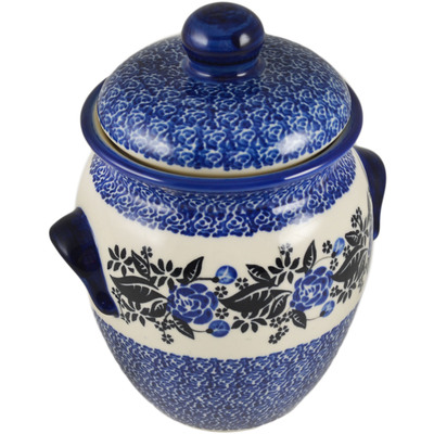 Polish Pottery Jar with Lid and Handles 9&quot; Midnights