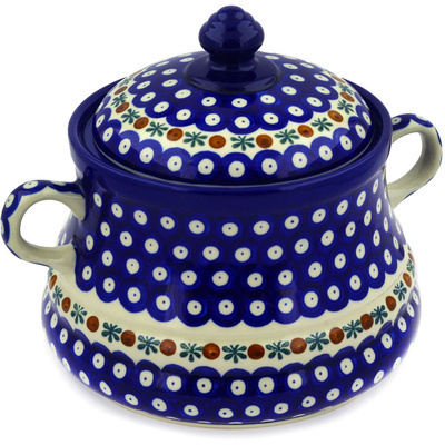 Polish Pottery Jar with Lid and Handles 9&quot; Mosquito