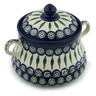 Polish Pottery Jar with Lid and Handles 9" Peacock Leaves