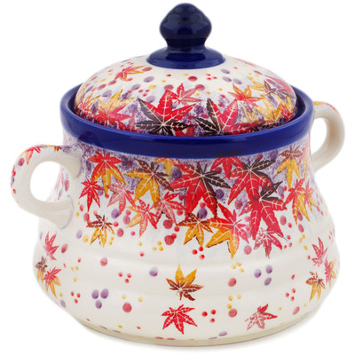Polish Pottery Jar with Lid and Handles 9&quot; Perfect Autumn UNIKAT