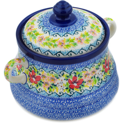 Polish Pottery Jar with Lid and Handles 9&quot; Petal Dance UNIKAT