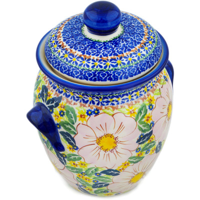 Polish Pottery Jar with Lid and Handles 9&quot; Pink Delight UNIKAT