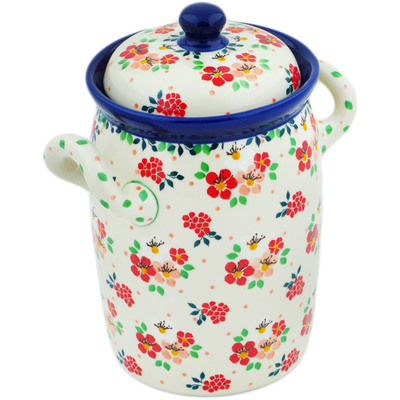 Polish Pottery Jar with Lid and Handles 9&quot; Pink Divinity UNIKAT