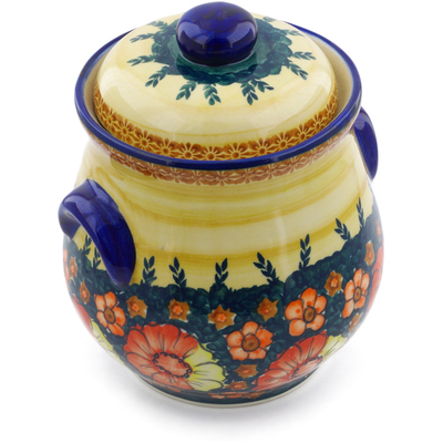 Polish Pottery Jar with Lid and Handles 9&quot; Poppy Love UNIKAT
