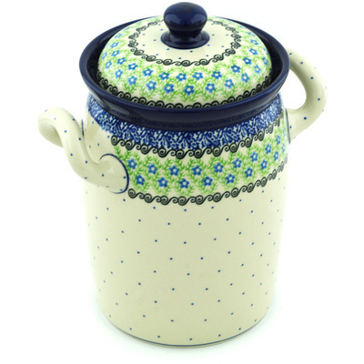 Polish Pottery Jar with Lid and Handles 9&quot; Prairie