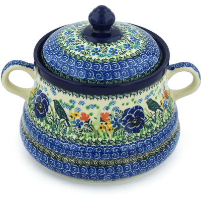 Polish Pottery Jar with Lid and Handles 9&quot; Serenity UNIKAT