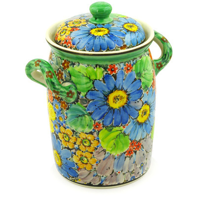 Polish Pottery Jar with Lid and Handles 9&quot; Spring Awakenings UNIKAT
