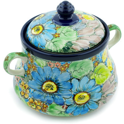 Polish Pottery Jar with Lid and Handles 9&quot; Spring Awakenings UNIKAT