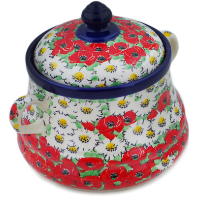 Polish Pottery Jar with Lid and Handles 9&quot; Spring Blossom Harmony UNIKAT