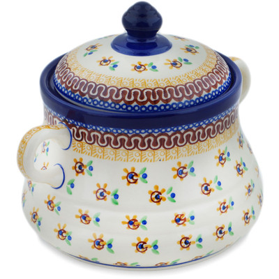 Polish Pottery Jar with Lid and Handles 9&quot; Sunshine Kiss