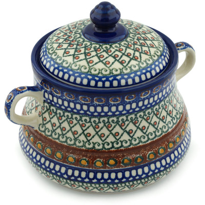 Polish Pottery Jar with Lid and Handles 9&quot; Turkish Delight UNIKAT