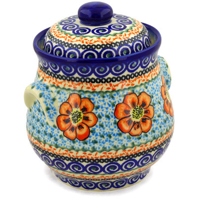 Polish Pottery Jar with Lid and Handles 9&quot; UNIKAT