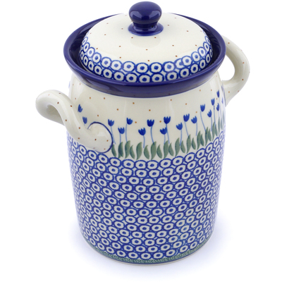 Polish Pottery Jar with Lid and Handles 9&quot; Water Tulip