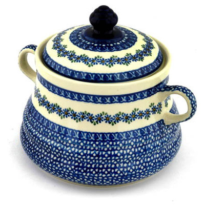 Polish Pottery Jar with Lid and Handles 9&quot; Wildflower Garland