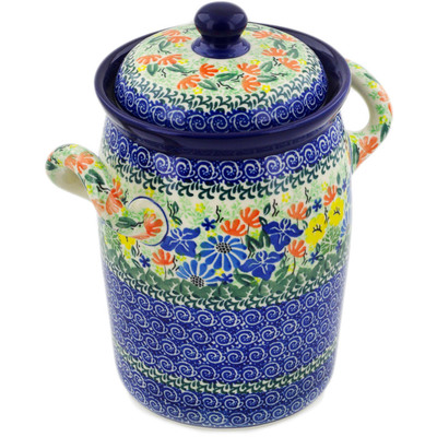 Polish Pottery Jar with Lid and Handles 9&quot; Wildflower Wreath UNIKAT