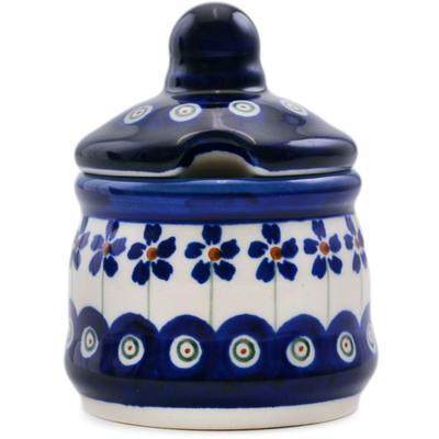 Polish Pottery Jar with Lid with Opening 3&quot; Flowering Peacock