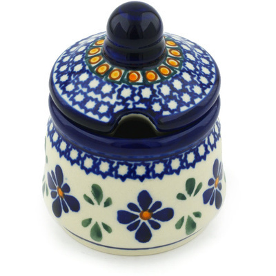 Polish Pottery Jar with Lid with Opening 3&quot; Gangham Flower Chain