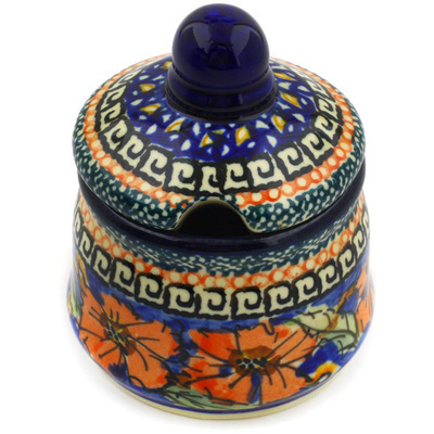 Polish Pottery Jar with Lid with Opening 3&quot; Poppies UNIKAT