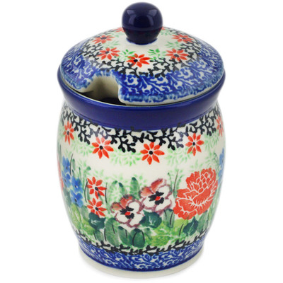 Polish Pottery Jar with Lid with Opening 4&quot; Basket Of Beauty UNIKAT