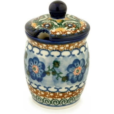Polish Pottery Jar with Lid with Opening 4&quot; Blue Poppy Circle UNIKAT
