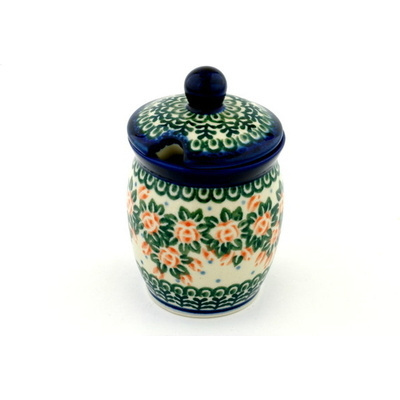 Polish Pottery Jar with Lid with Opening 4&quot; Bold Cabbage Rose UNIKAT