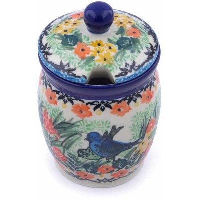 Polish Pottery Jar with Lid with Opening 4&quot; Bountiful Birds UNIKAT