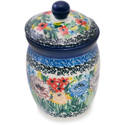 Polish Pottery Jar with Lid with Opening 4&quot; Carnation Valley UNIKAT
