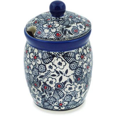 Polish Pottery Jar with Lid with Opening 4&quot; Classic Black And White UNIKAT