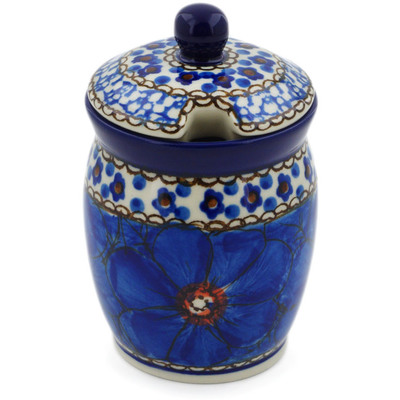 Polish Pottery Jar with Lid with Opening 4&quot; Cobalt Poppies UNIKAT