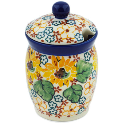 Polish Pottery Jar with Lid with Opening 4&quot; Country Sunflower UNIKAT