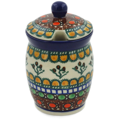 Polish Pottery Jar with Lid with Opening 4&quot; Cranberry Medley UNIKAT