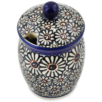 Polish Pottery Jar with Lid with Opening 4&quot; Dark Daisies
