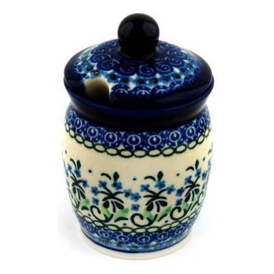 Polish Pottery Jar with Lid with Opening 4&quot; Forget Me Not Circle UNIKAT