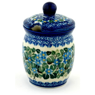 Polish Pottery Jar with Lid with Opening 4&quot; Forget-me-not Medley UNIKAT