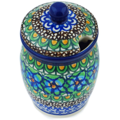 Polish Pottery Jar with Lid with Opening 4&quot; Mardi Gras UNIKAT