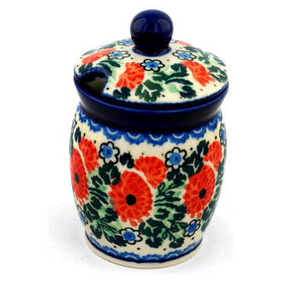 Polish Pottery Jar with Lid with Opening 4&quot; Orange Carnation Garden UNIKAT