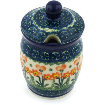 Polish Pottery Jar with Lid with Opening 4&quot; Peach Spring Daisy