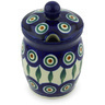 Polish Pottery Jar with Lid with Opening 4&quot; Peacock Leaves