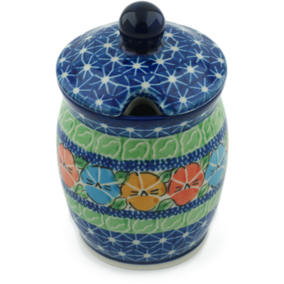 Polish Pottery Jar with Lid with Opening 4&quot; Primary Pansies UNIKAT