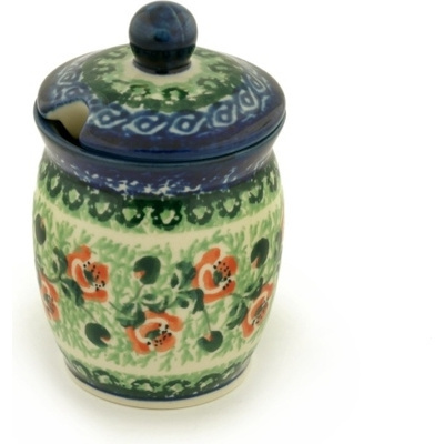 Polish Pottery Jar with Lid with Opening 4&quot; Red Rose Buds UNIKAT