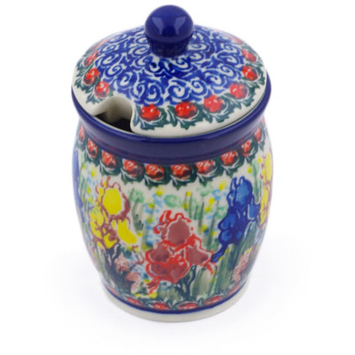 Polish Pottery Jar with Lid with Opening 4&quot; Spring Iris UNIKAT