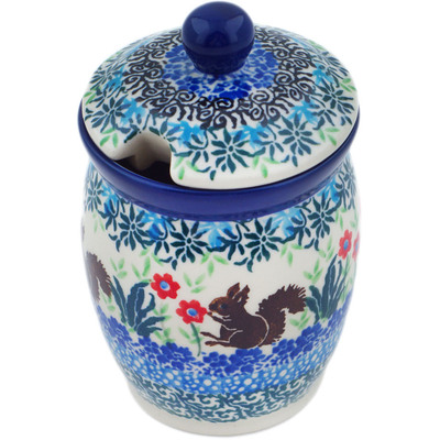 Polish Pottery Jar with Lid with Opening 4&quot; Squirrel Paradise UNIKAT