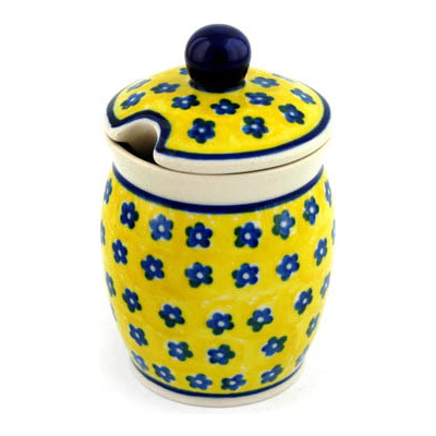Polish Pottery Jar with Lid with Opening 4&quot; Sunshine