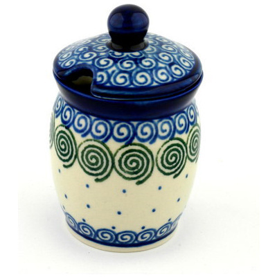 Polish Pottery Jar with Lid with Opening 4&quot; Swirling Polka Dot