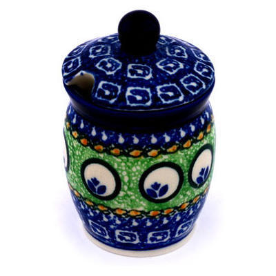 Polish Pottery Jar with Lid with Opening 4&quot; Tulips-in-the-round UNIKAT