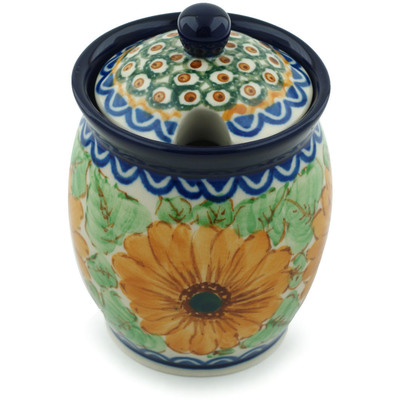 Polish Pottery Jar with Lid with Opening 5&quot; August Sunflowers UNIKAT