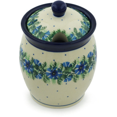 Polish Pottery Jar with Lid with Opening 5&quot; Blue Bell Wreath