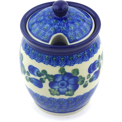 Polish Pottery Jar with Lid with Opening 5&quot; Blue Poppies