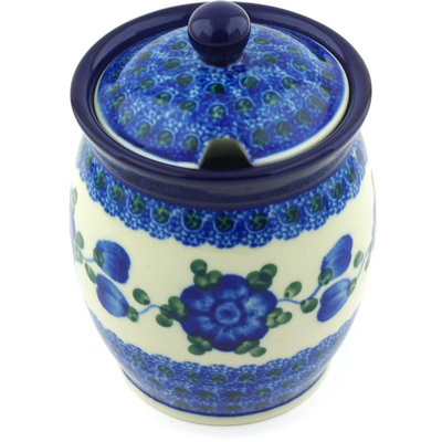 Polish Pottery Jar with Lid with Opening 5&quot; Blue Poppies